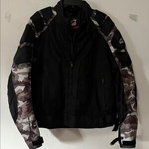 Hein Gericke Mens XL Black Gray Camo Mesh Padded Lined Zip Motorcycle Jacket